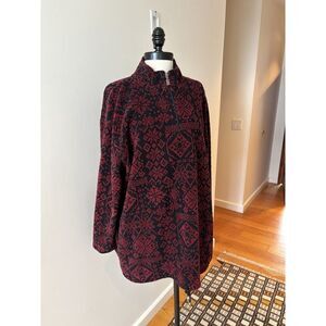 Vtg Liz And Co Made In USA Red With Black Background Fleece Pullover Zip Neck Lg